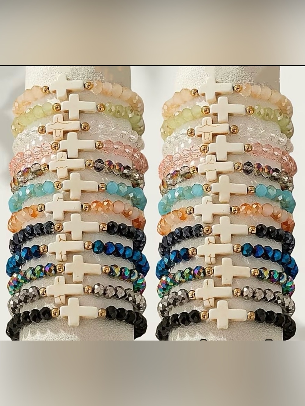 Multi-Color Beaded Cross Stretch Bracelet- Random Color - Price for 1 Bracelet